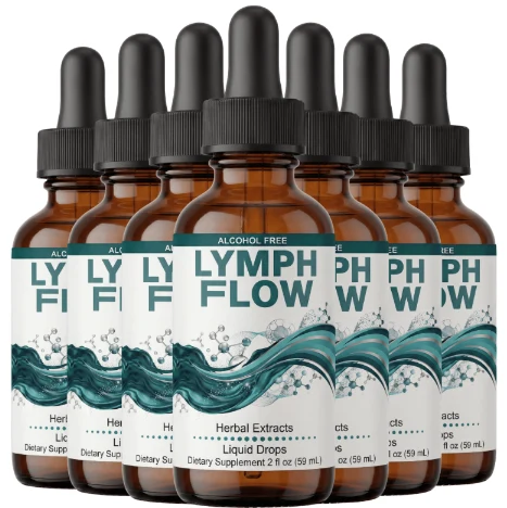 Six bottles of Lymph Flow alcohol-free herbal liquid drops